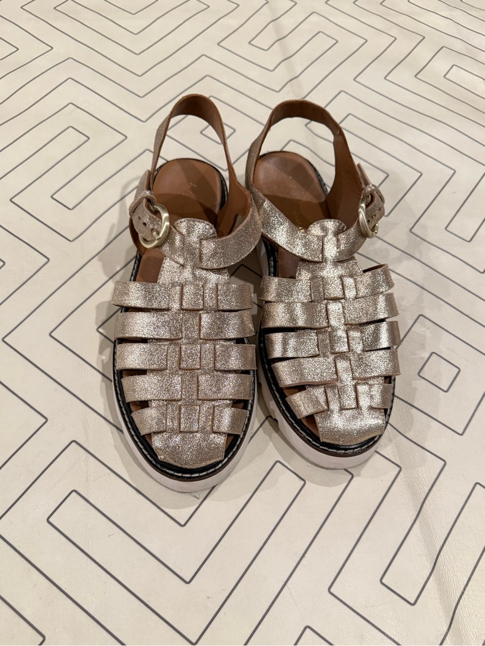 Anthropologie Gold Fisherman Sandals
